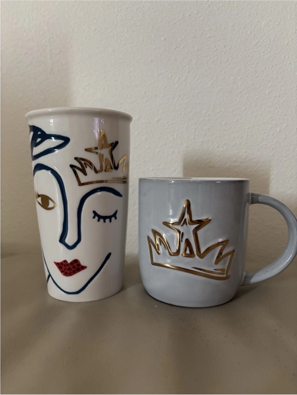 Starbucks 2016 Anniversary Set Swarovski Crystal Lips Tumbler & Crown Mug